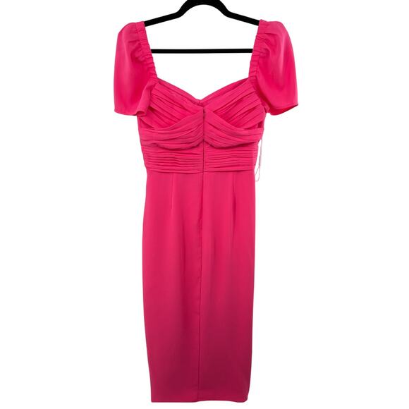 Self-Portrait Iris Pleated Sleeve Pink Criss-Cross Bodice Midi Dress 6 Crepe - Picture 6 of 16